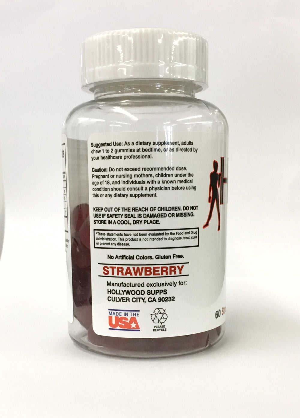 Hollywood Pro Melatonin Gummies with fruit imagery suggests gentle sleep help.