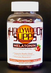 Hollywood Pro Melatonin Gummies closeup shows USA formulation for restful nights.