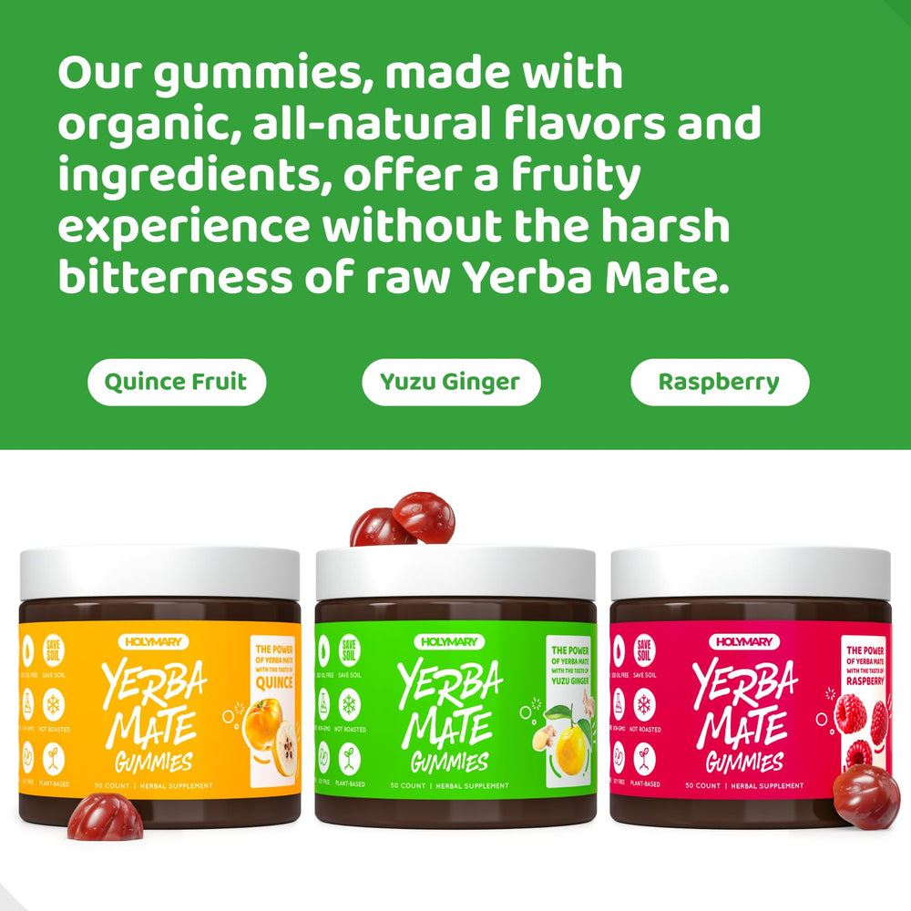 HOLYMARY Yerba Mate Gummies travel pack in a bag for fatigue fighting.