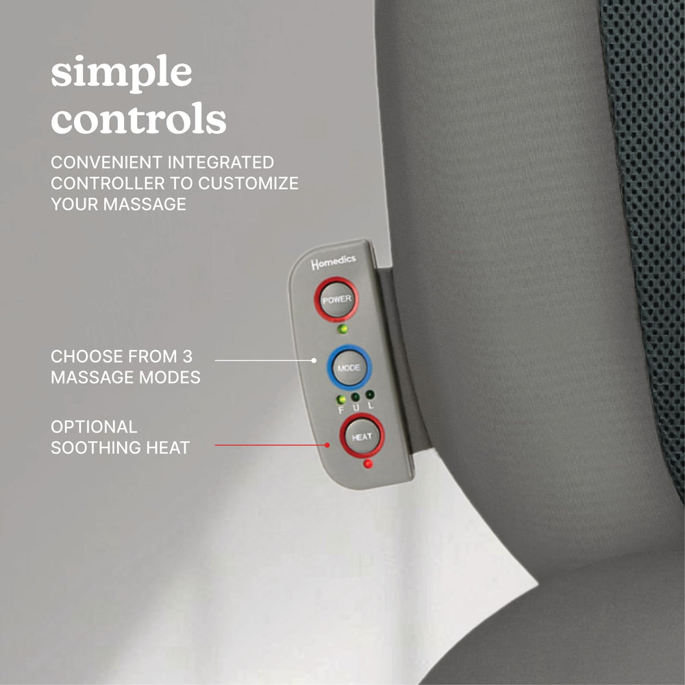 Homedics Shiatsu Massage Cushion three zones let you focus on upper, lower, or full back