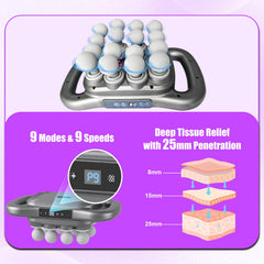 Homlume massage gun with 16 heads demonstrates full-body coverage