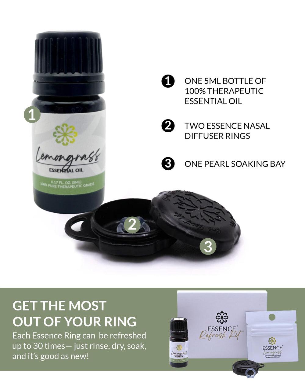 HONÉ lemongrass oil bottle included for scent customization.