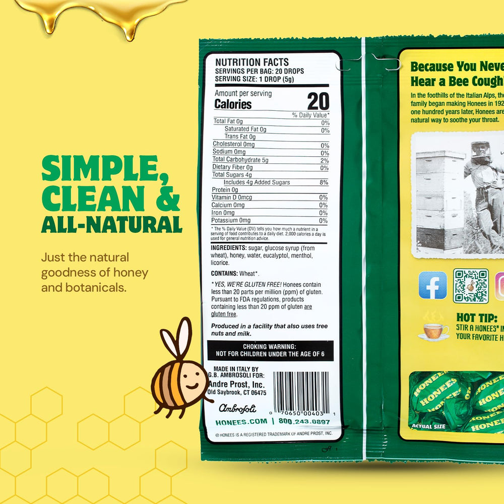 Honees resealable bag packaging keeps drops fresh