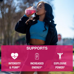 Shaker with Wild Berry Honey Badger powder mixed with water for sustained focus