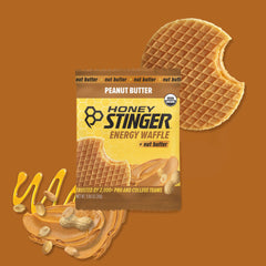 Honey Stinger organic peanut butter energy waffle cross-section—creamy filling and natural carbs.
