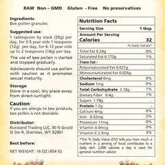 Honey Treat bee pollen granules closeup golden ideal for smoothies.