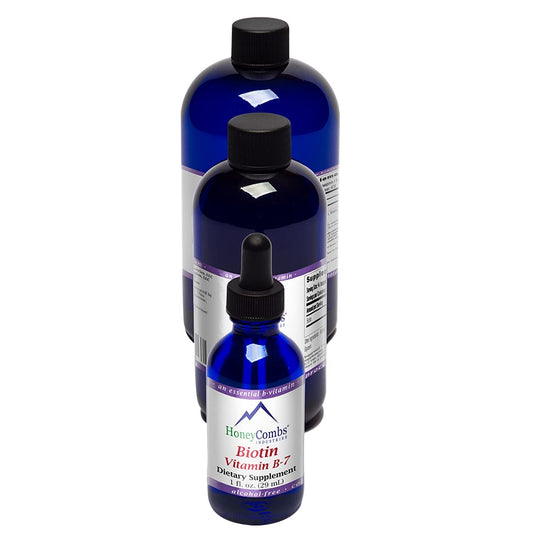 HoneyCombs Biotin Drops bottle for easy daily use supporting hair and nails.