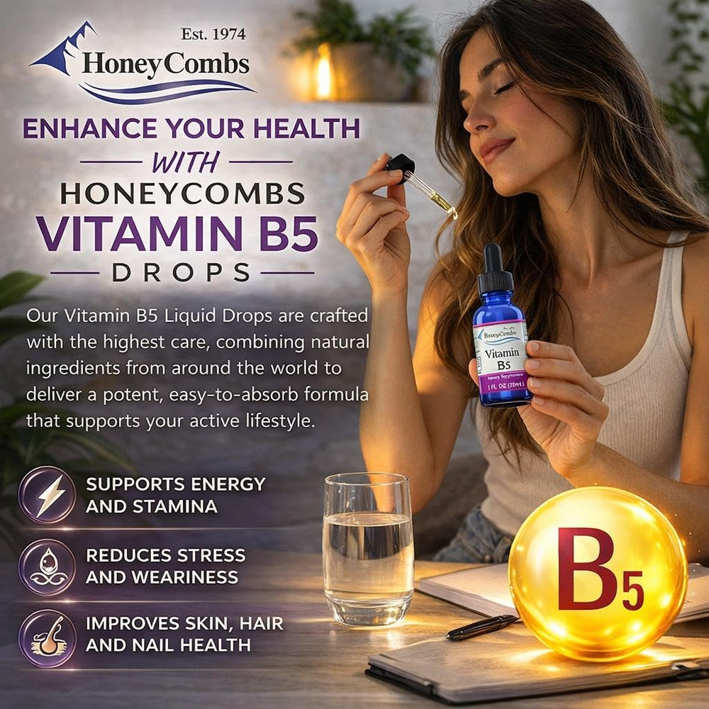 HoneyCombs Vitamin B5 liquid drops dropper for easy portion control