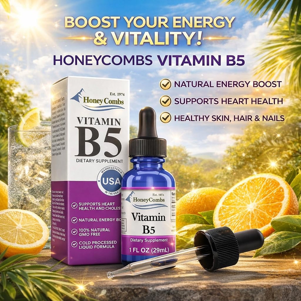 Packaging setup of HoneyCombs Vitamin B5 liquid drops suitable for bulk orders