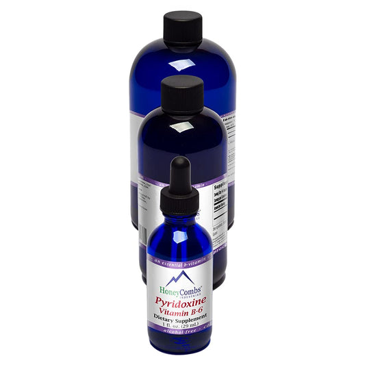 HoneyCombs Vitamin B6 Drops bottle showcases a pure, alcohol-free supplement for daily energy support.