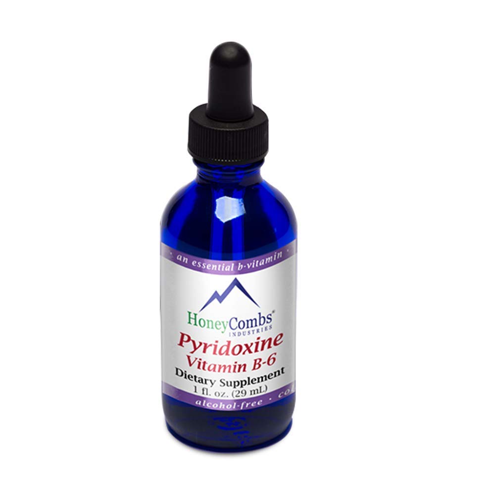 Pouring HoneyCombs Vitamin B6 Drops demonstrates easy dosing for daily energy and mood support.