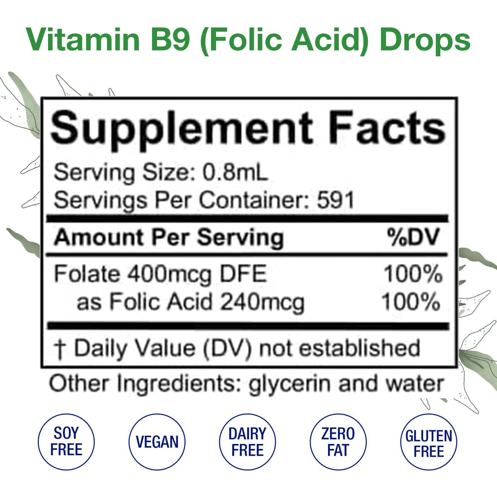 HoneyCombs Vitamin B9 liquid drops dropper for easy daily dosing.
