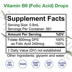 HoneyCombs Vitamin B9 liquid drops dropper for easy daily dosing.