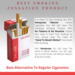 Honeyrose Deluxe herbal cigarette stick, nicotine-free format offering a natural, flavorful experience.