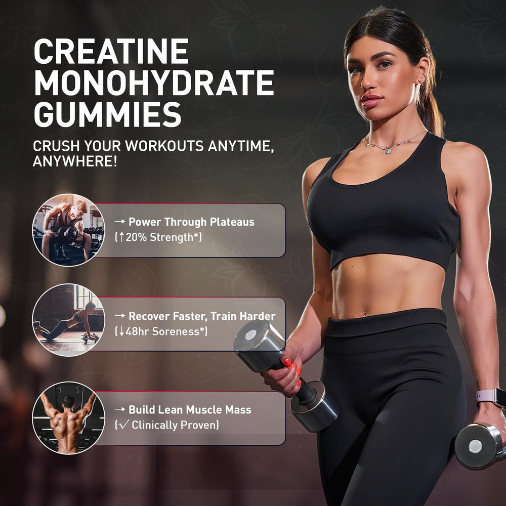 Hoozzch Creatine Gummies 4-gummies serving showcases the convenient daily dose.