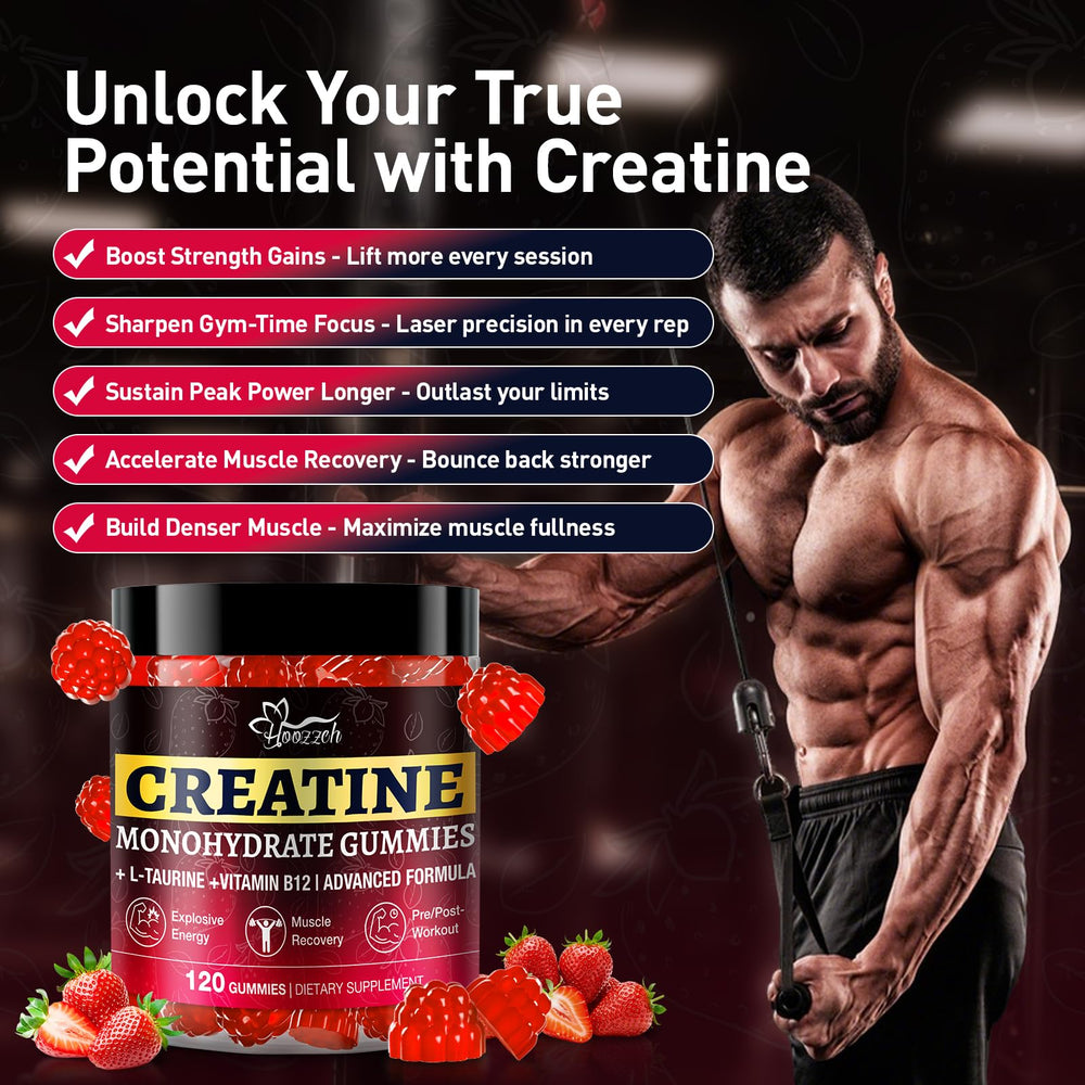 Hoozzch Creatine Gummies bottle open on the go for on-the-go use anytime.