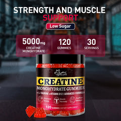 Hoozzch Creatine Gummies strawberry bottle back highlights vegan and gluten-free labeling.