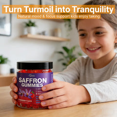 Hoozzch saffron gummies close-up of ingredients emphasizing saffron potency for mood support