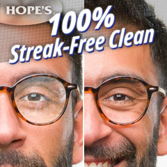 HOPE'S cleaner offers streak-free finish improving clarity on glasses.