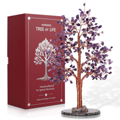 Hopeseed Amethyst Chakra Tree on a natural agate base for grounding decor.