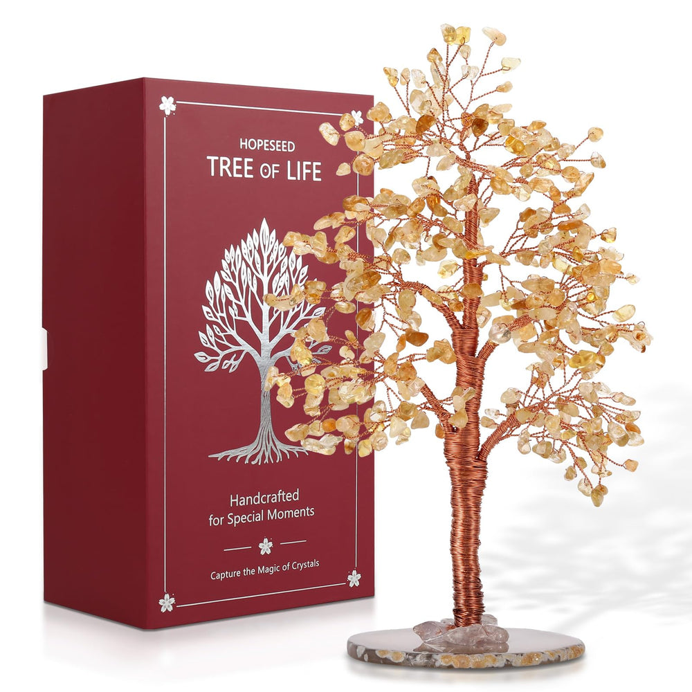 Hopeseed Citrine Chakra Tree on an agate slice enhances grounding and decorative ambiance.