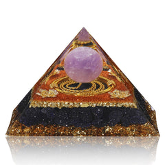 Hopeseed Orgone Pyramid with amethyst ball promotes calm energy during meditation