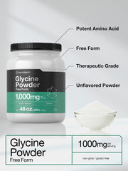 Horbäach glycine powder ingredients label highlighting vegetarian and gluten-free features.