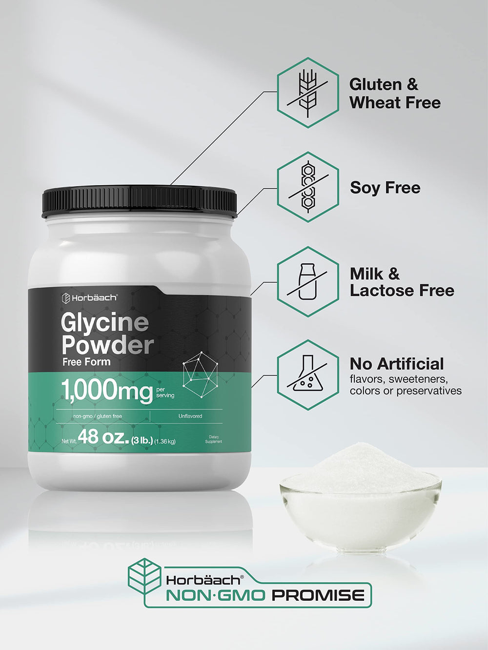 Glycine powder being stirred into water to show easy mixability.