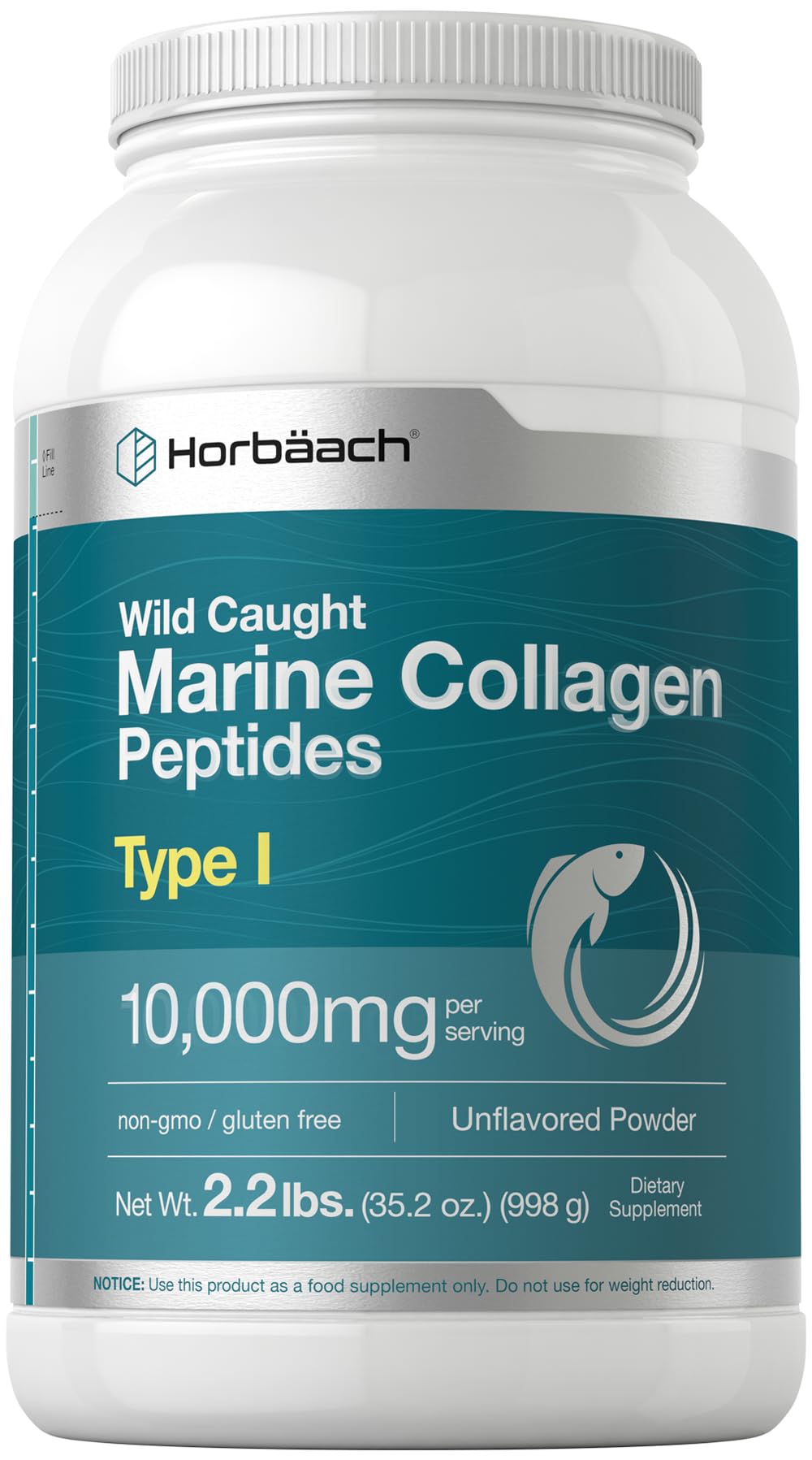 Horbaach Marine Collagen Peptides powder bottle supports daily skin, hair, and nails