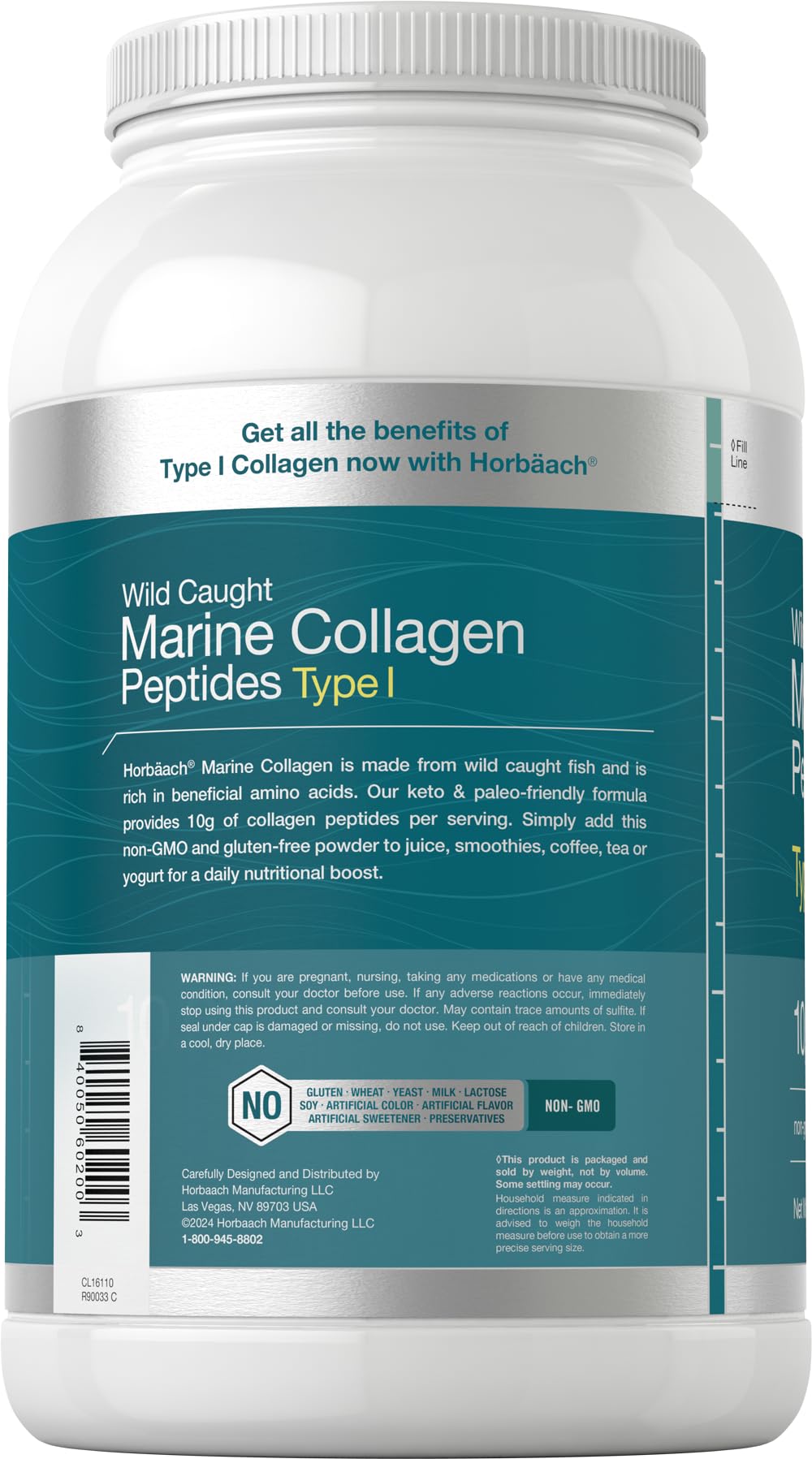 Horbaach Marine Collagen powder dissolves quickly into water for a smooth mix