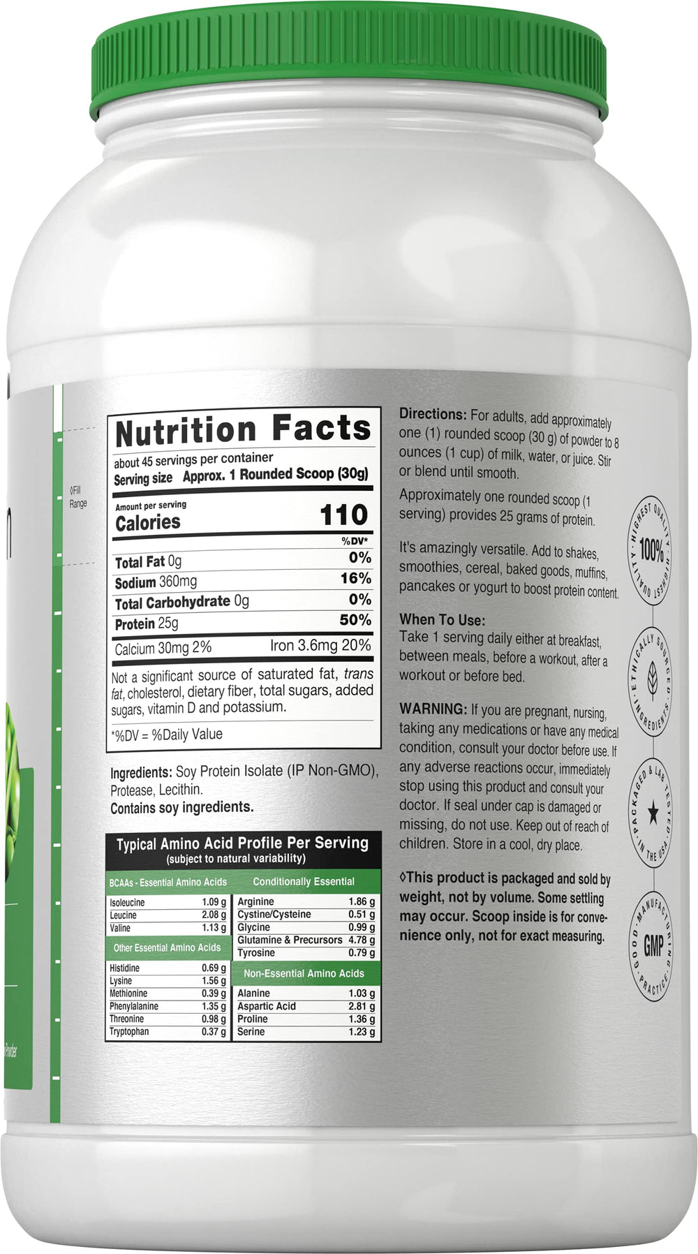 Horbaach Soy Protein Isolate powder jar, versatile for smoothies and baking.