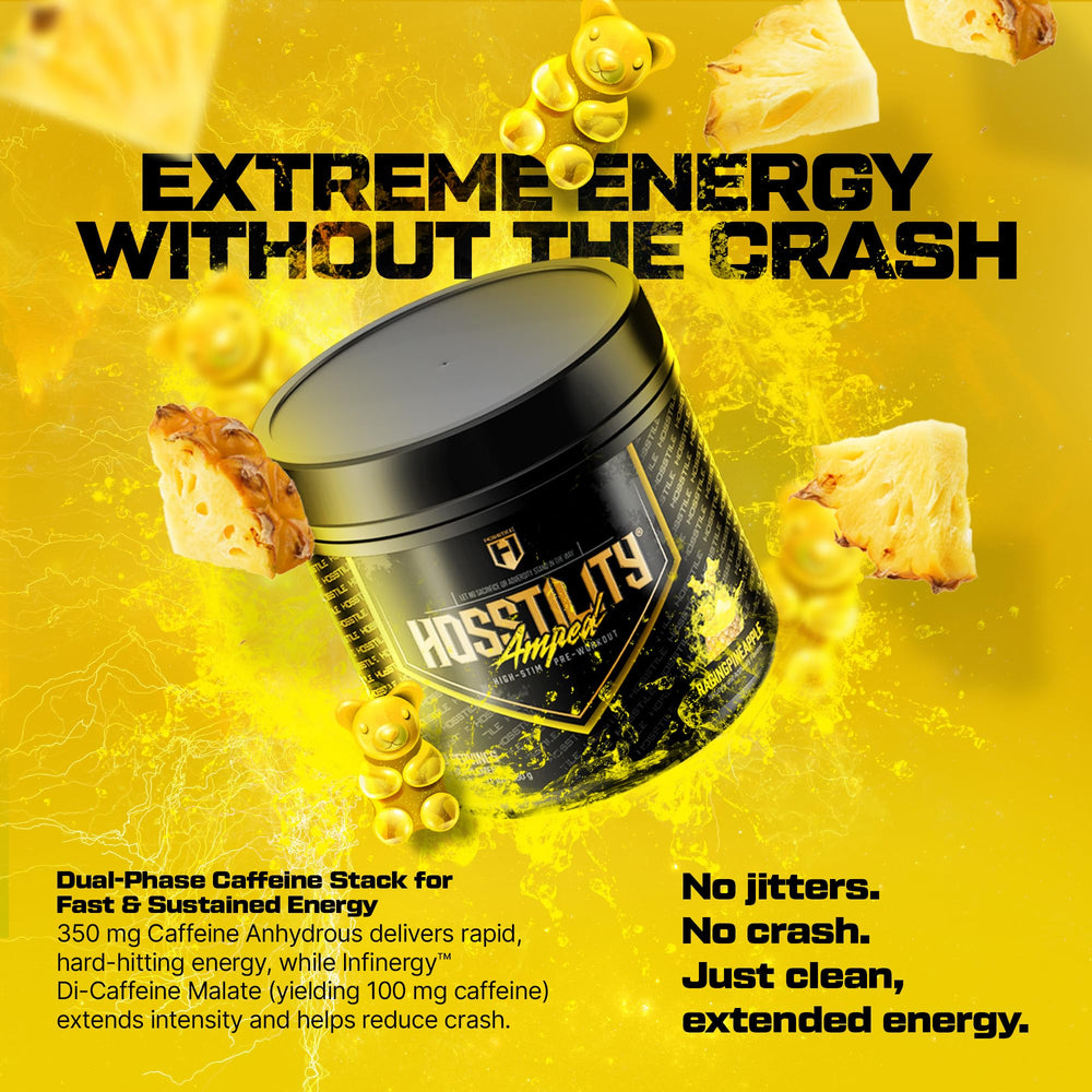 HOSSTILE Amped scoop being used to mix a fast-dissolving pre-workout