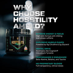 Two-scoop serving of HOSSTILE Amped showing energy and focus dose.