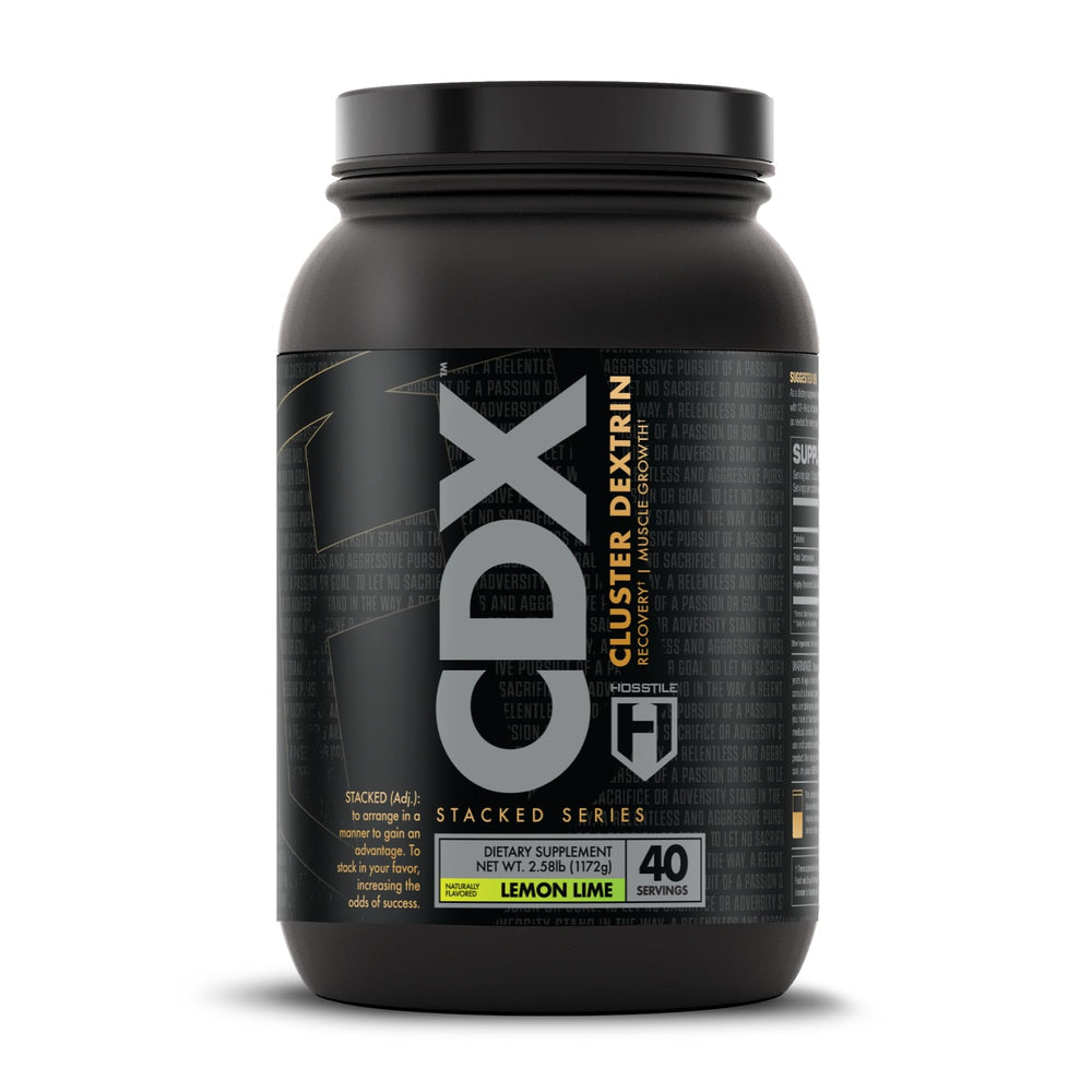 HOSSTILE CDX cluster dextrin powder bottle with lemon-lime flavor for pre- and post-workout energy