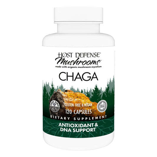 Host Defense Chaga Capsules bottle for daily immune support.