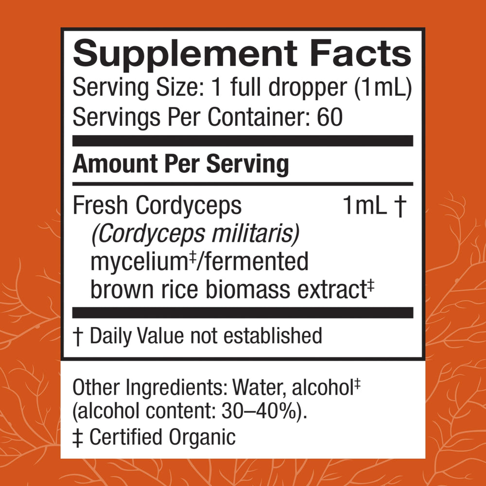 Dropper labeled Host Defense Cordyceps extract ready for daily dosing and energy support