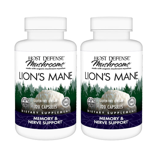 Host Defense Lion's Mane capsules bottle front for daily focus support