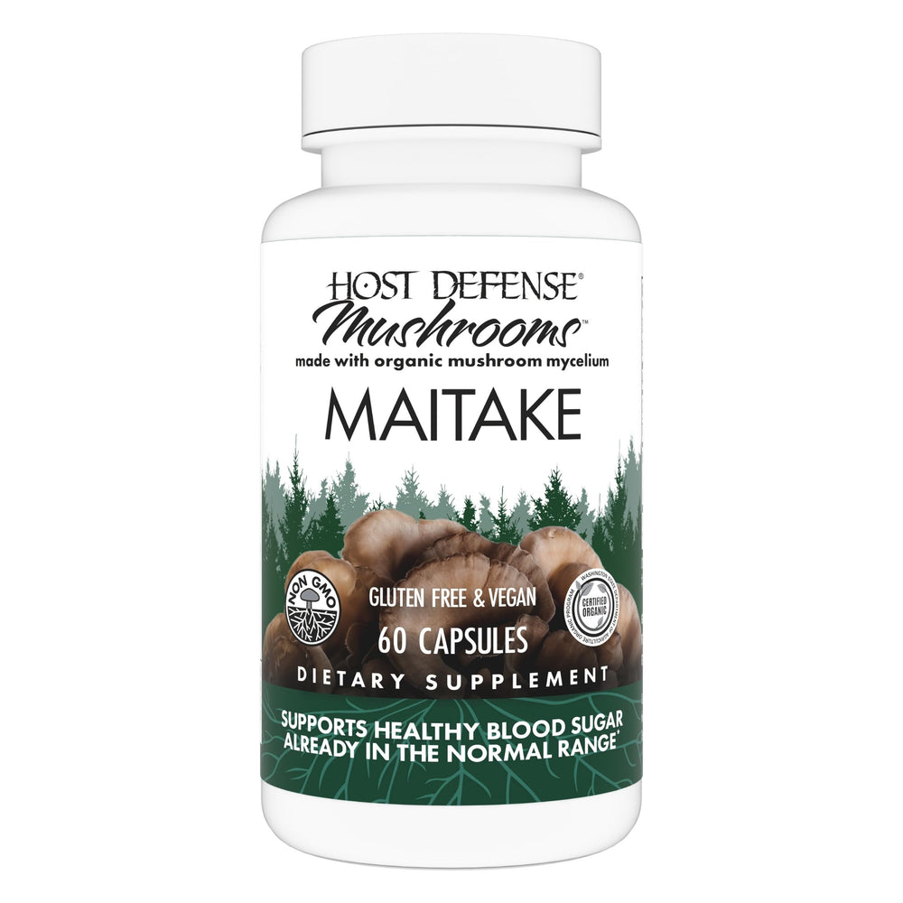 Host Defense Maitake capsules bottle front view for daily immune support