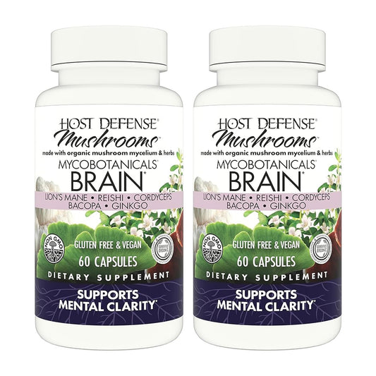 Host Defense MycoBotanicals Brain capsules bottle front showing potential cognitive support