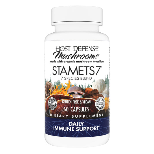 Host Defense Stamets7 capsules close-up for daily immune support.