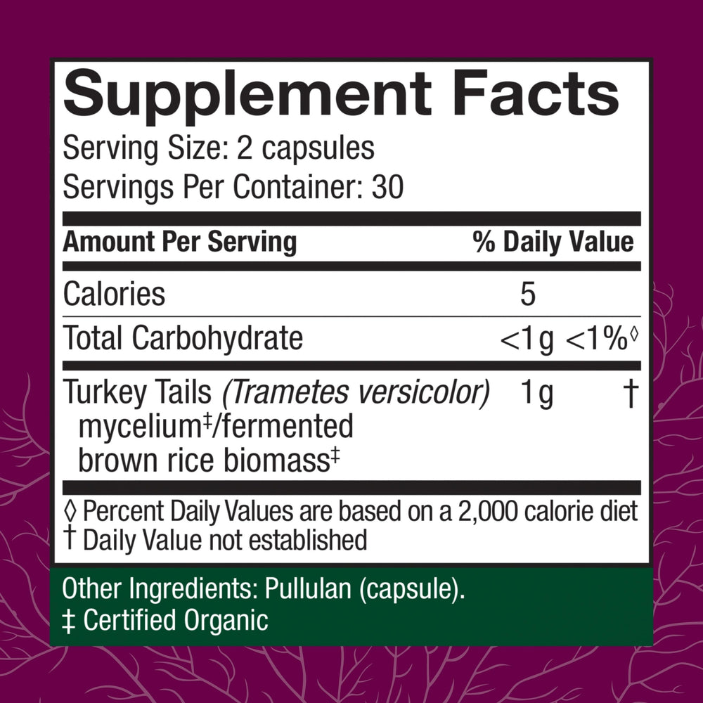 Host Defense Turkey Tail capsules closeup highlights capsule texture for GI support.