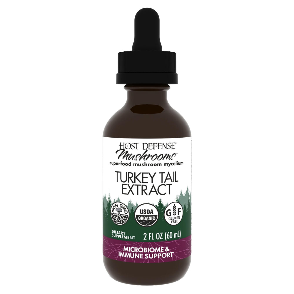 Host Defense Turkey Tail Extract bottle shown for daily digestive and immune support.