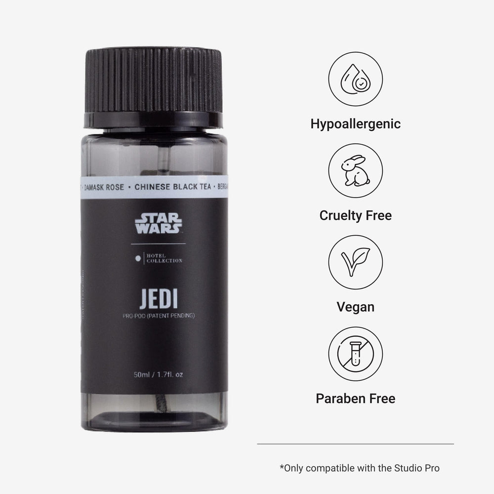 Hotel Collections Jedi Pro-Pod Oil compatibility prompts effortless diffuser setup for consistent scent.