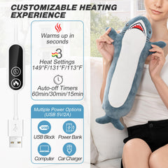 USB powered shark heating pad with 59 inch cable for flexible home or travel use