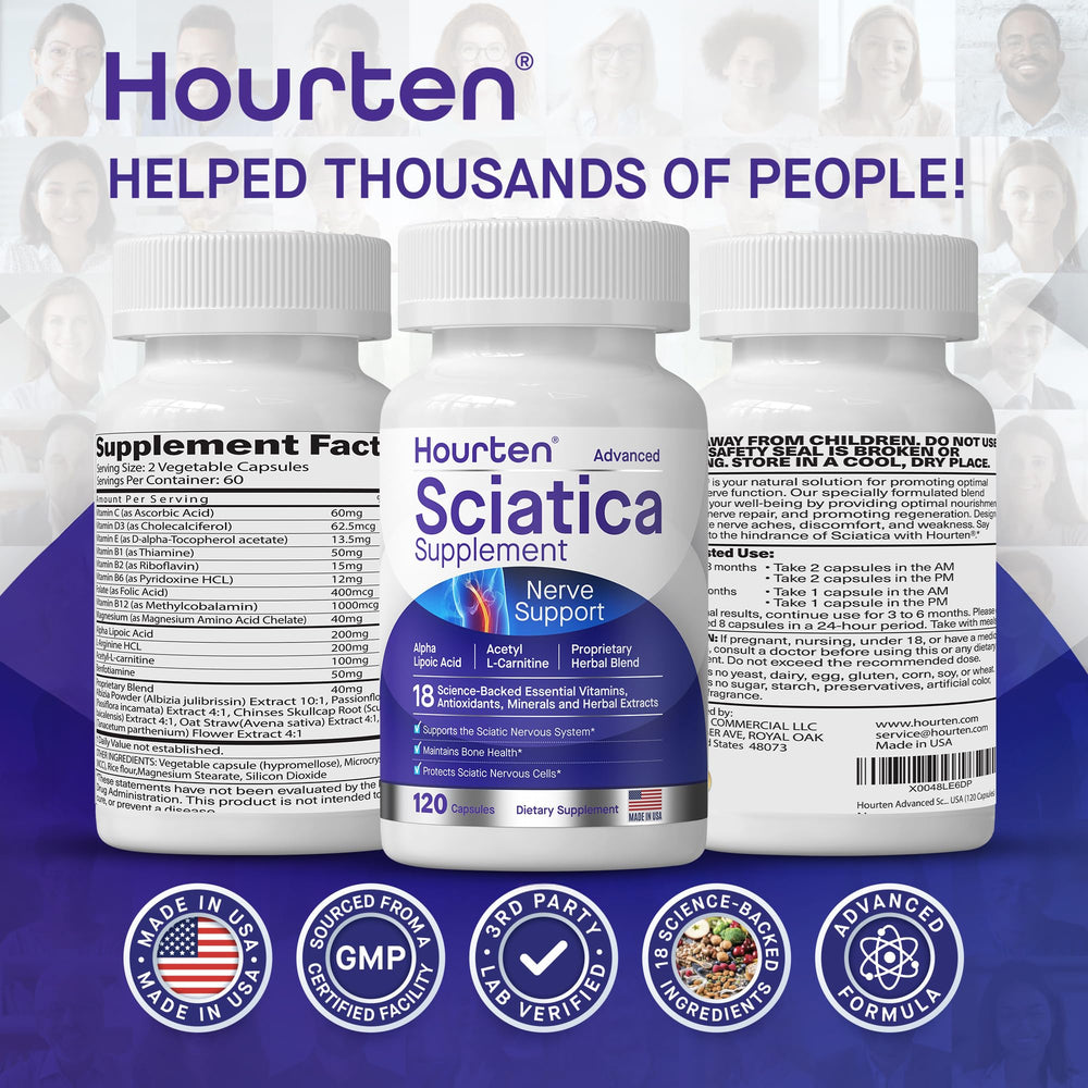Closeup of Hourten capsules for easy daily intake and nerve support.