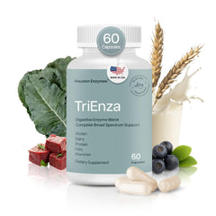Houston Enzymes TriEnza bottle label highlighting broad digestive enzyme blend