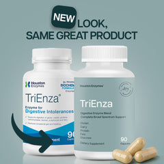 TriEnza bottle on counter ready for daily digestive routine with Houston Enzymes.
