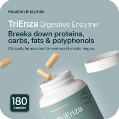 TriEnza capsules close-up showing easy digestion support for diverse meals.