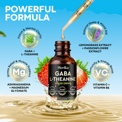 Hovika GABA L-Theanine Drops strawberry glass shows refreshing flavor use.