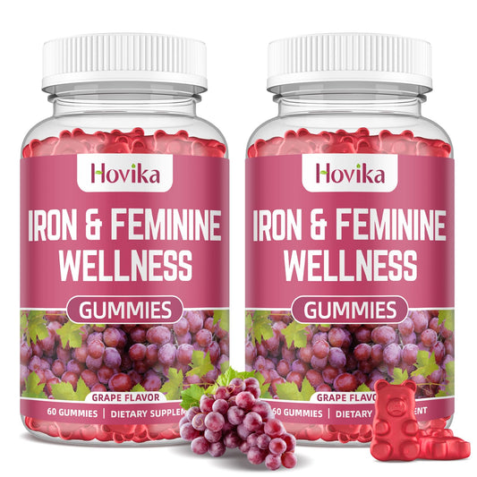 Hovika Iron for Women gummies bottle front with 60-day supply for sustained energy